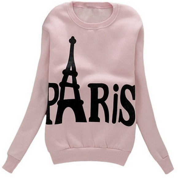 Tops - 🎀"PARIS" Pink Long Sleeve Slim Sweatshirt